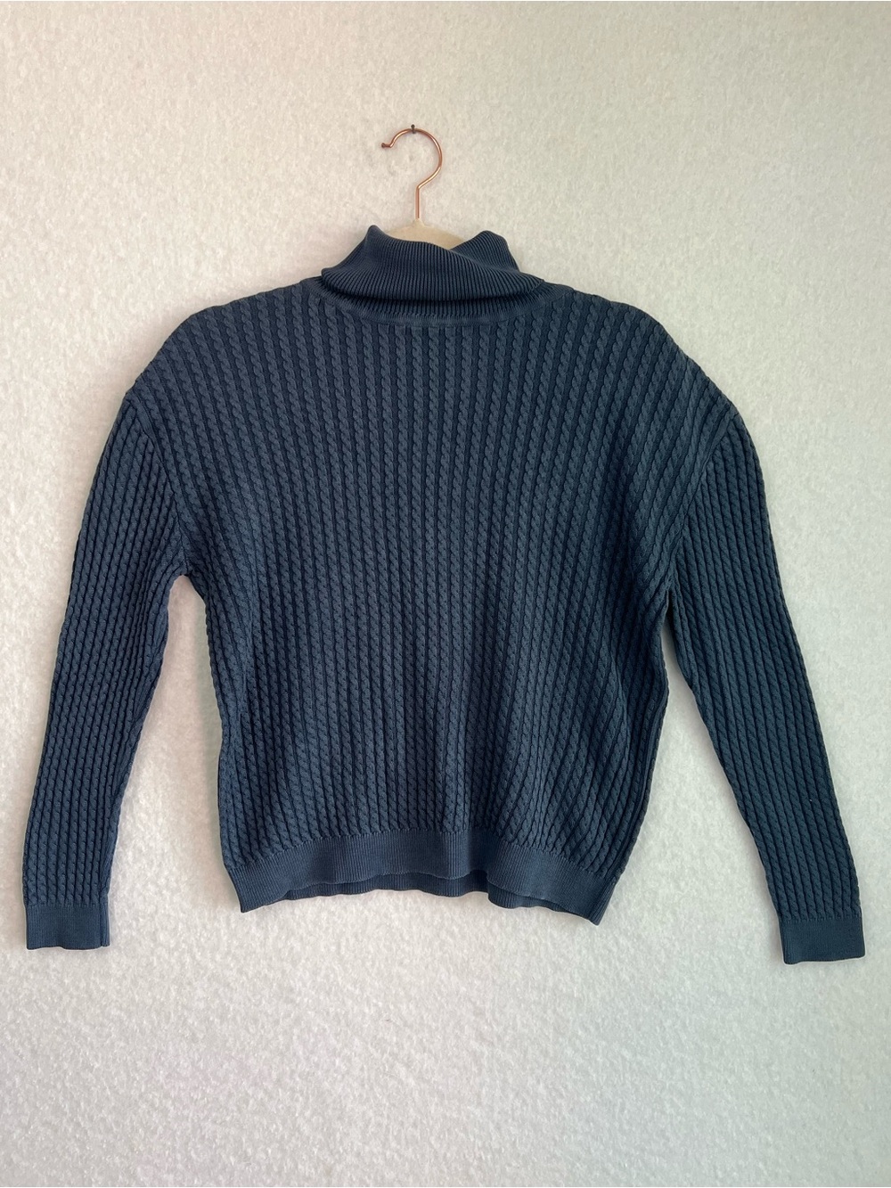Barry Bricken 100% Silk Turtleneck Cable Knit Sweater - Charcoal